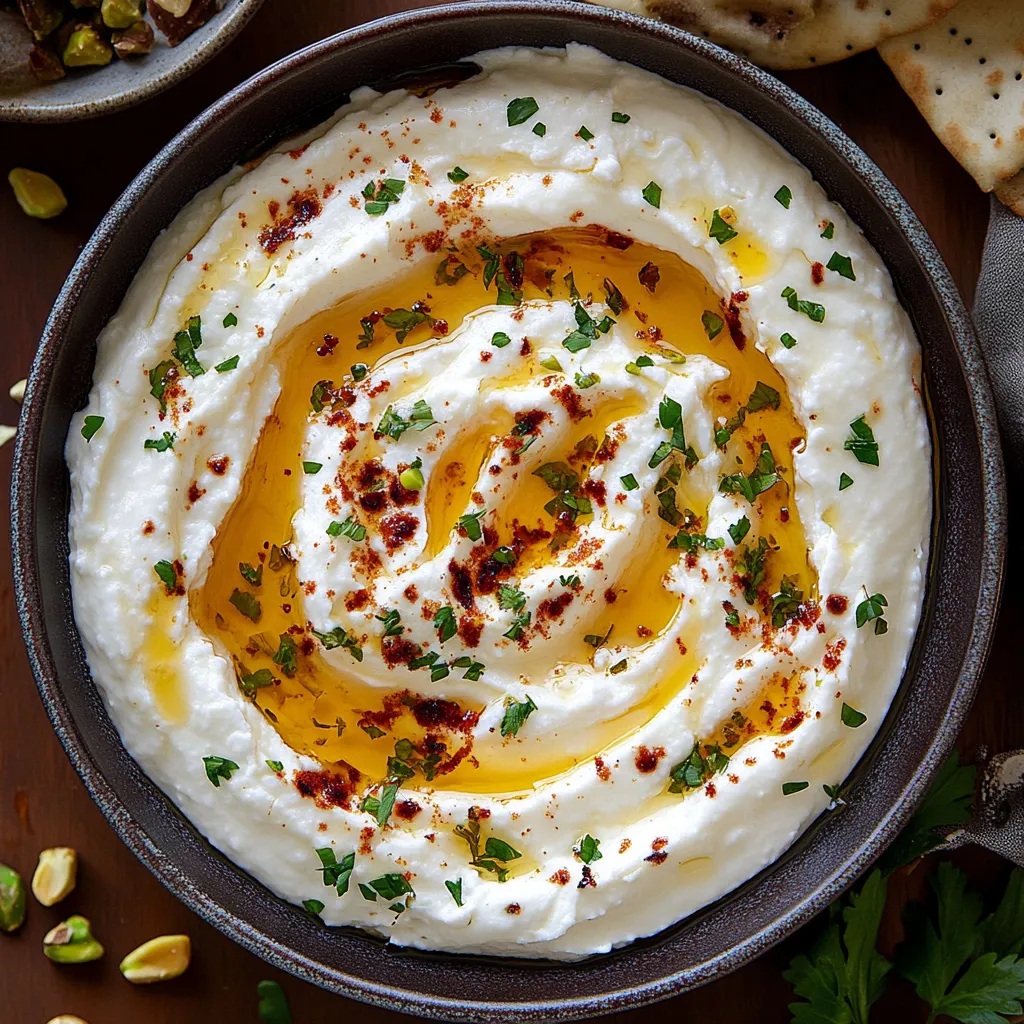cremig aufgeschlagene Feta mit würzigem Honig, garniert mit knackigen Pistazien und frischen Kräutern