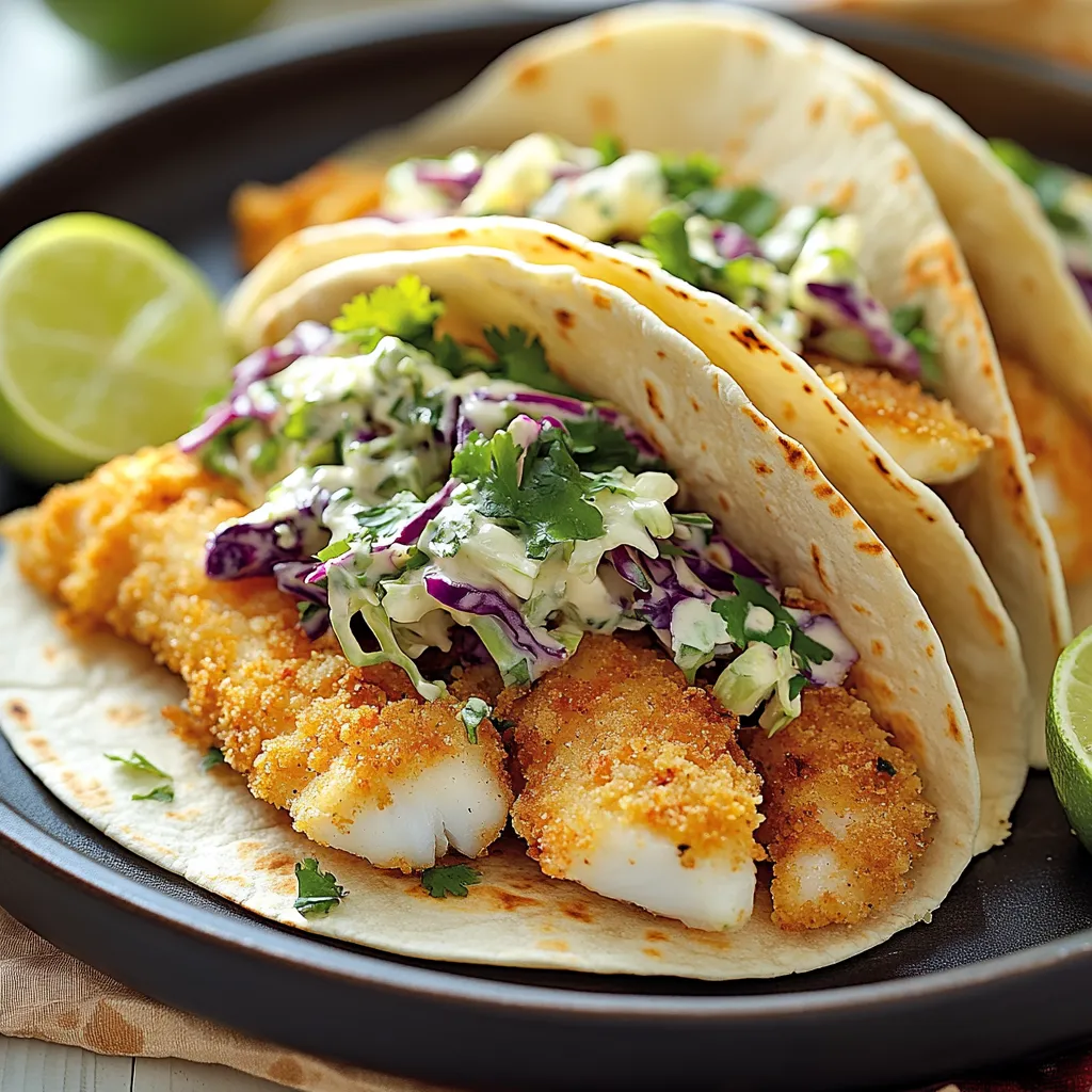 Knusprige Fisch-Tacos mit cremigem Coleslaw, Limette und frischen Kräutern