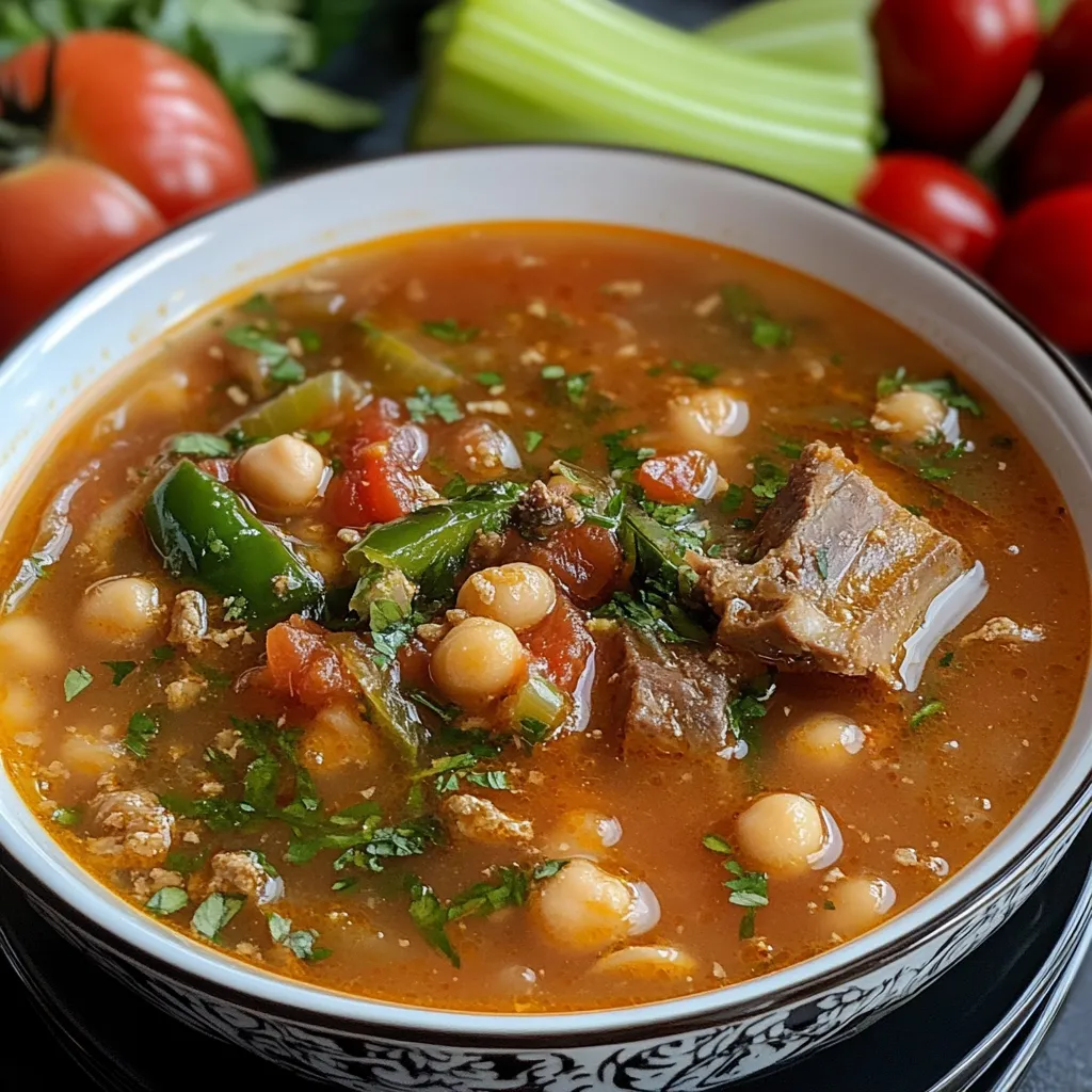 Eine reichhaltige, warme algerische Suppe mit Frik und Lammfleisch