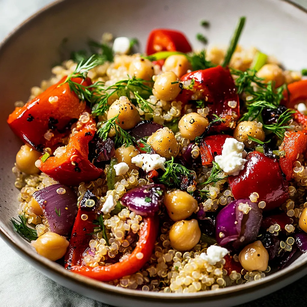 Geröstete Paprika-Salat mit Quinoa, Kichererbsen und Feta
