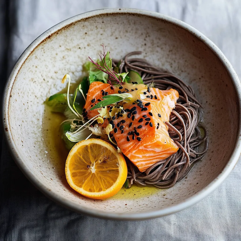 Soba mit Lachs und Zitrus-Vinaigrette