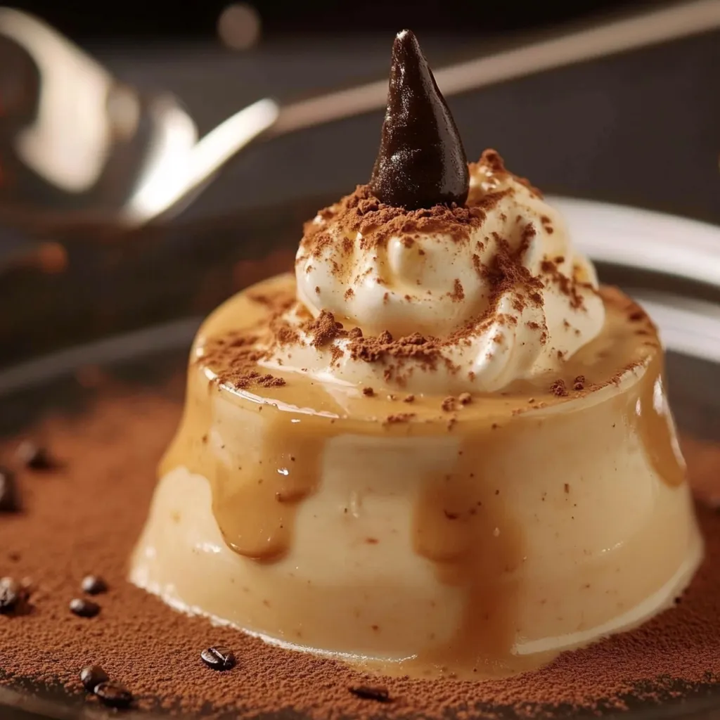 Cremiger Kaffee Pudding mit Mousse und Garnitur