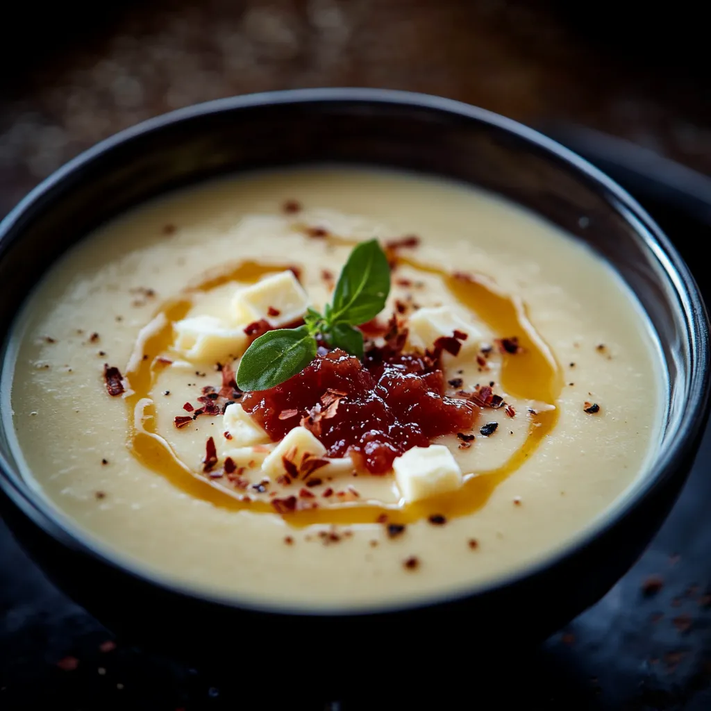 Herzhafte Asiago Suppe mit Tomaten-Konfitüre