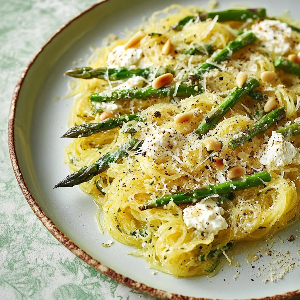 Spaghettikürbis mit gebratenem Spargel und würziger Ricotta