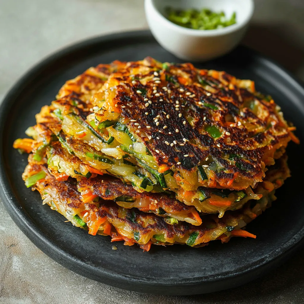 Vegane koreanische Pfannkuchen mit Gemüse