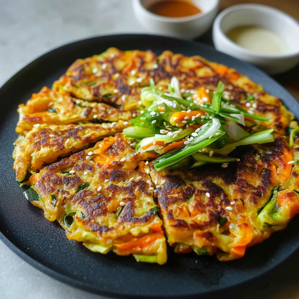 Vegane koreanische Gemüse-Pfannkuchen - lecker & knusprig