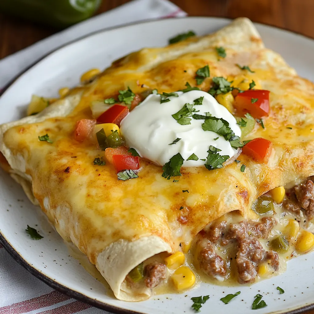 Enchiladas mit grünem Chili und geschmolzenem Käse