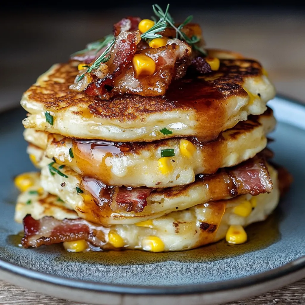 Leckere Pfannkuchen mit Bacon und Mais