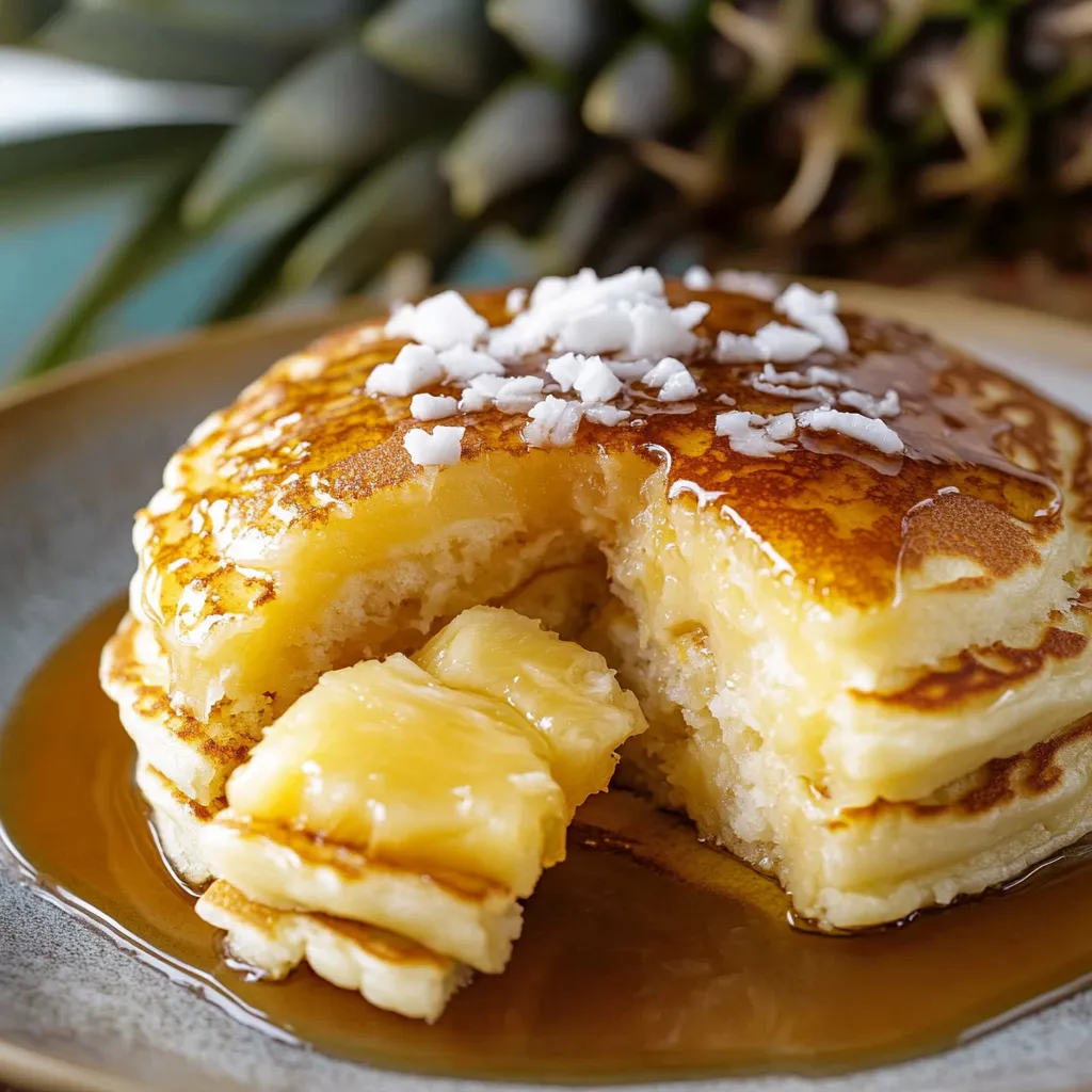 Fluffige Ananas-Pfannkuchen mit hausgemachtem Kokossirup