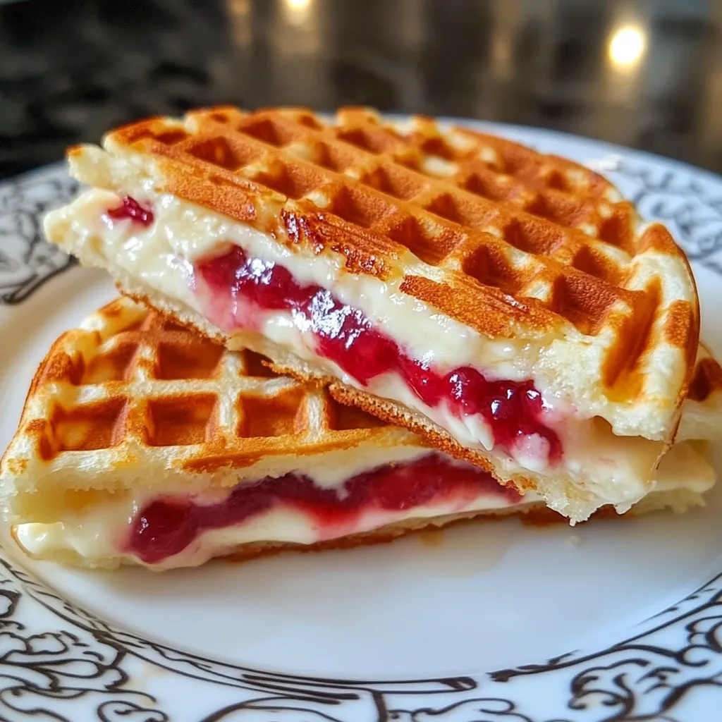 Süßer Waffel-Sandwich mit Frischkäse gebraten