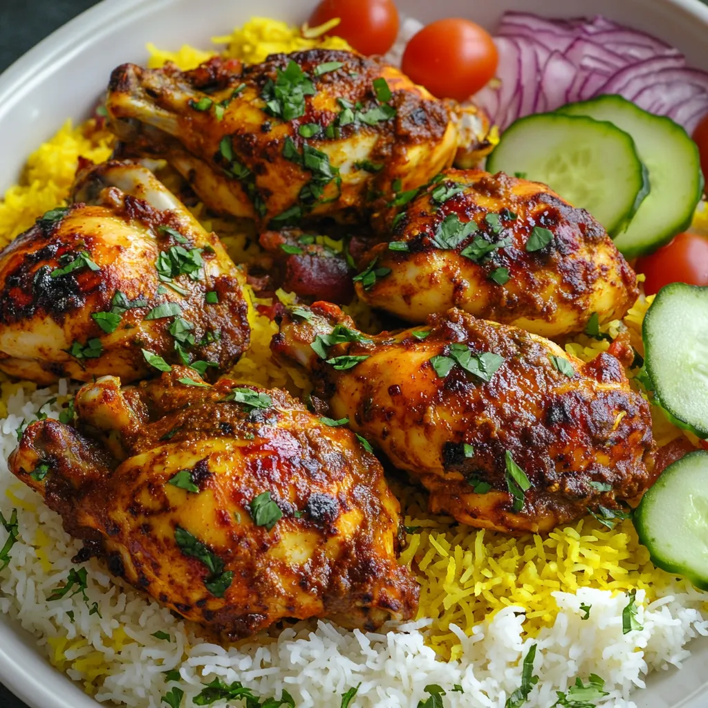 Genieß ein cremiges persisches Safranhähnchen mit Reis und Shirazi Salat