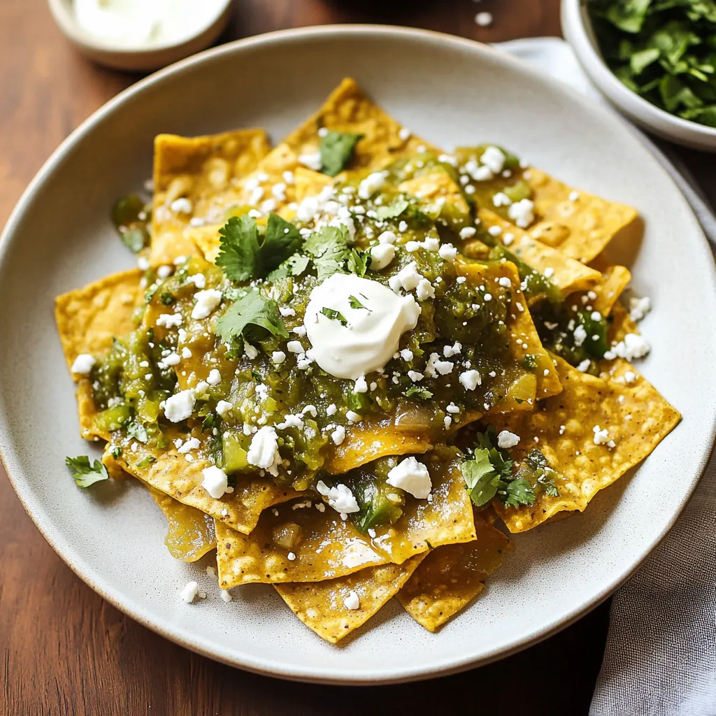 Grüne Chilaquiles mit Tortillas und hausgemachter Salsa verde