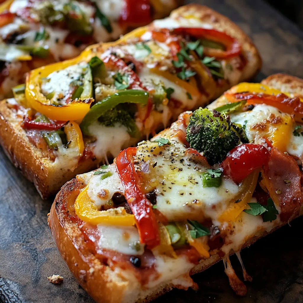 Bunte Pizza auf Baguette mit viel frischem Gemüse zubereiten