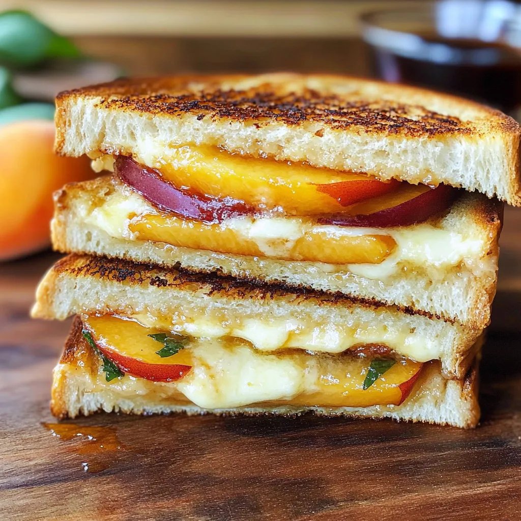Knuspriger Sandwichtraum mit Pfirsich und schmelzendem Cheddar
