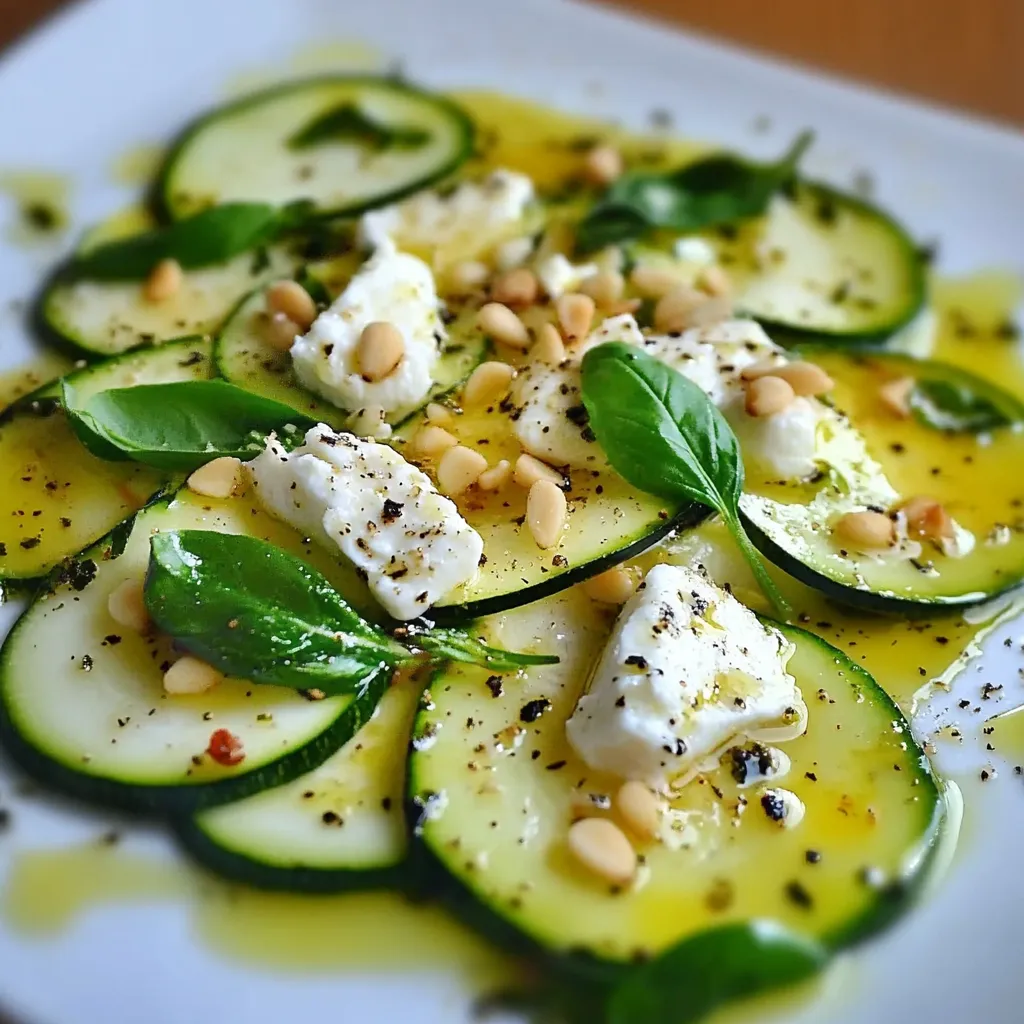 Zucchinicarpaccio mit warmem Ziegenkäse, Honig und Zitrone