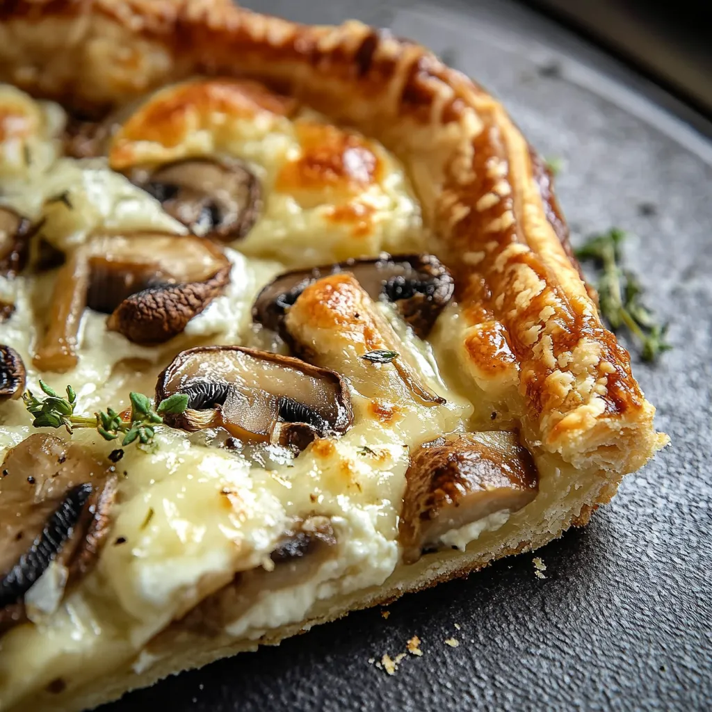 Knusprige Pilz-Mozzarella-Tarte serviert