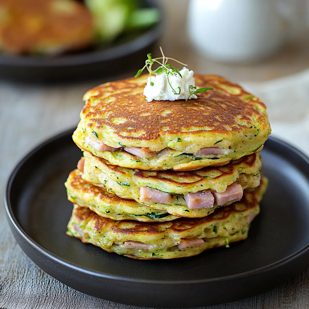 Pancakes mit Zucchini, Ziegenkäse und Schinken schnell gemacht