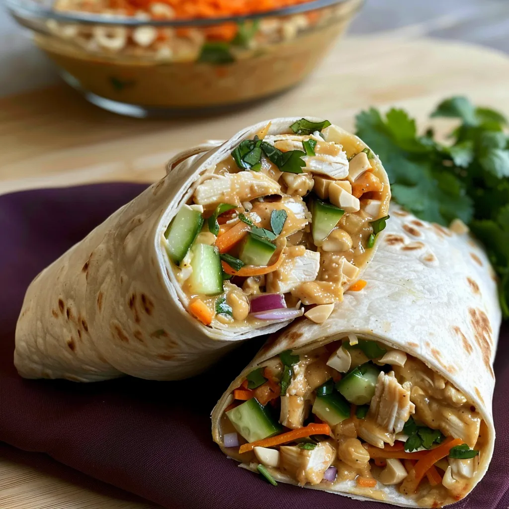 Thailändische Chicken Wraps mit Erdnusssoße