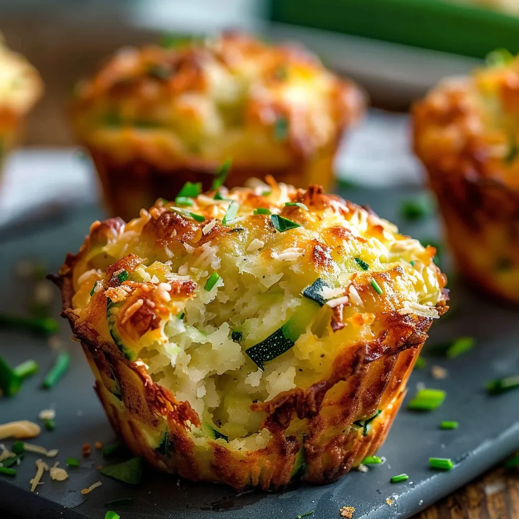 Goldene Zucchini-Parmesan-Muffins frisch gebacken