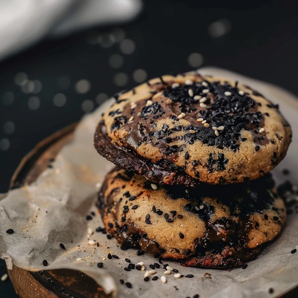 Edle Karamell-Schoko-Cookies mit schwarzem Sesam