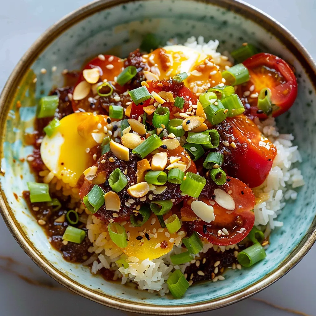 Hausgemachte Tamari-Tomaten mit krossem Reis
