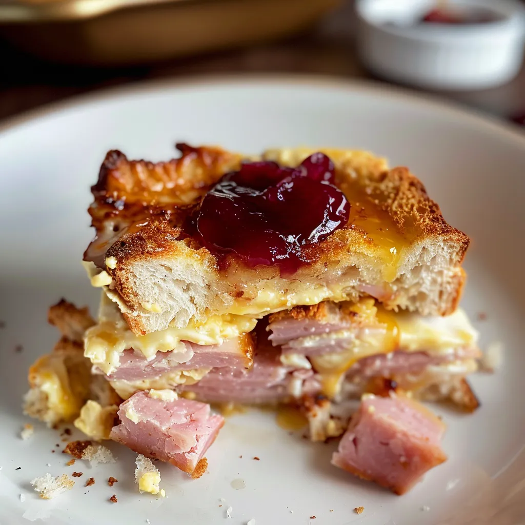Herzhafter Monte Cristo Auflauf frisch aus dem Ofen