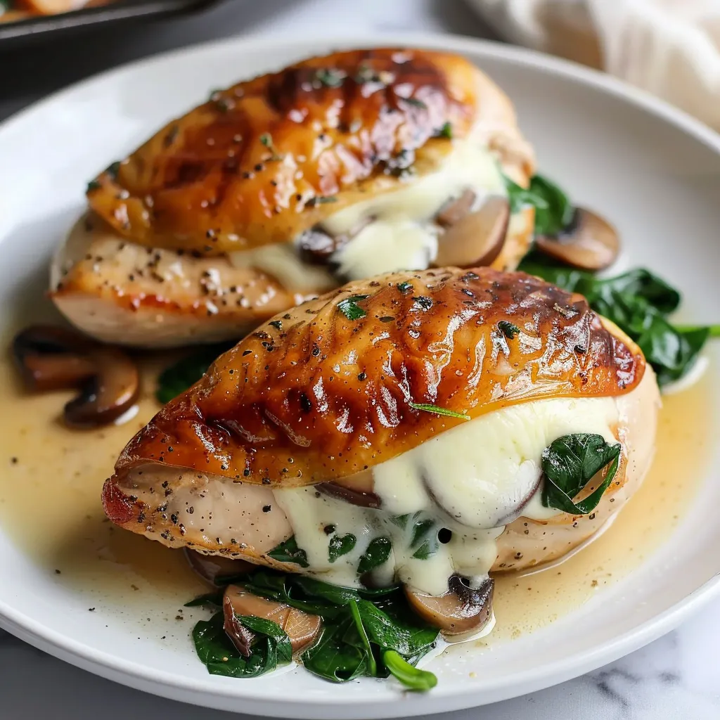 Hähnchen mit Pilzen und Spinat gefüllt