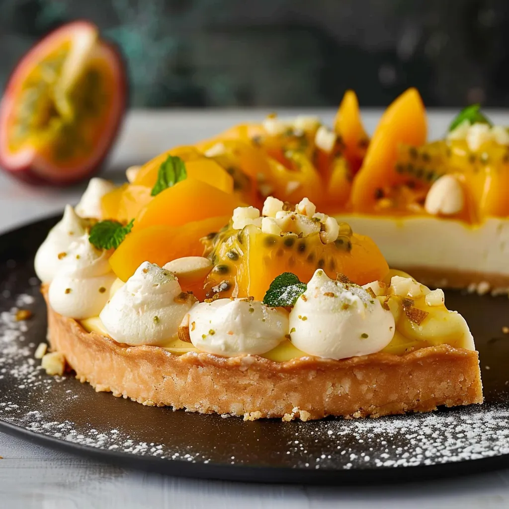 Saftiger Kuchen mit Kokos, Mango und Maracuja