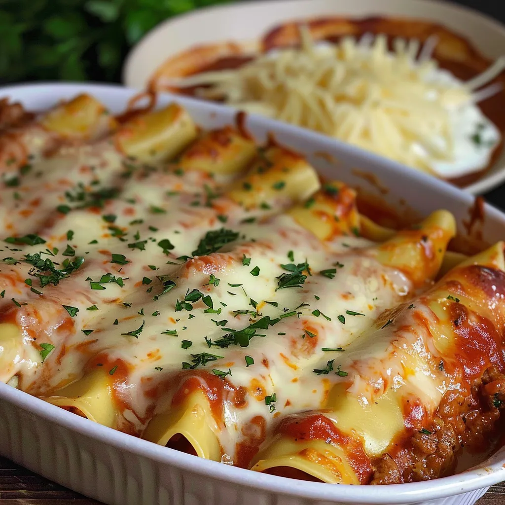 Rinder-Cannelloni mit cremiger Mozzarellahaube, goldbraun gebacken