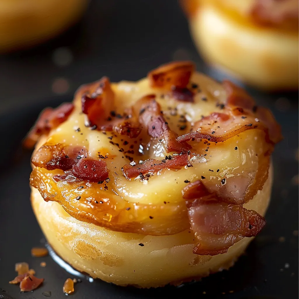 Knusprige goldbraune Blätterteighäppchen mit Speck und Käse