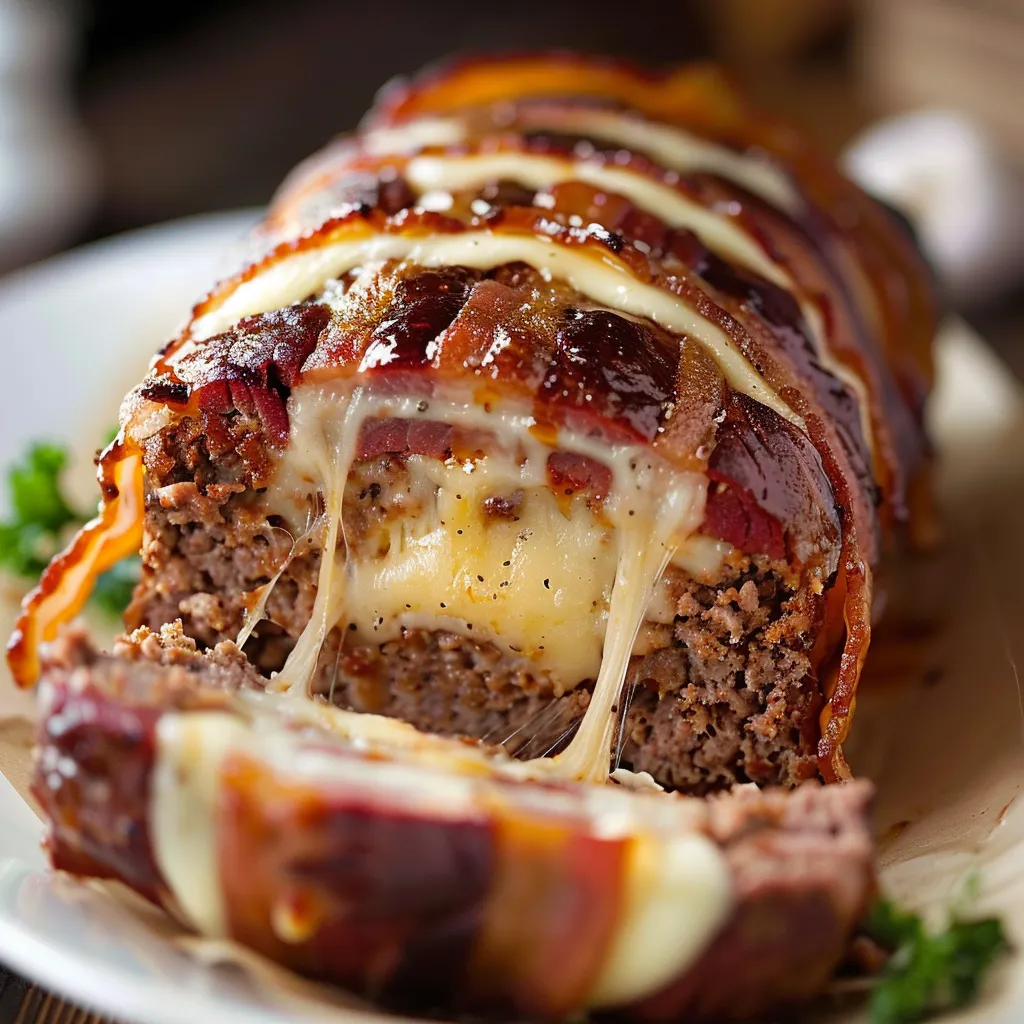 Hackbraten mit Käsefüllung und knusprigem Bacon-Mantel