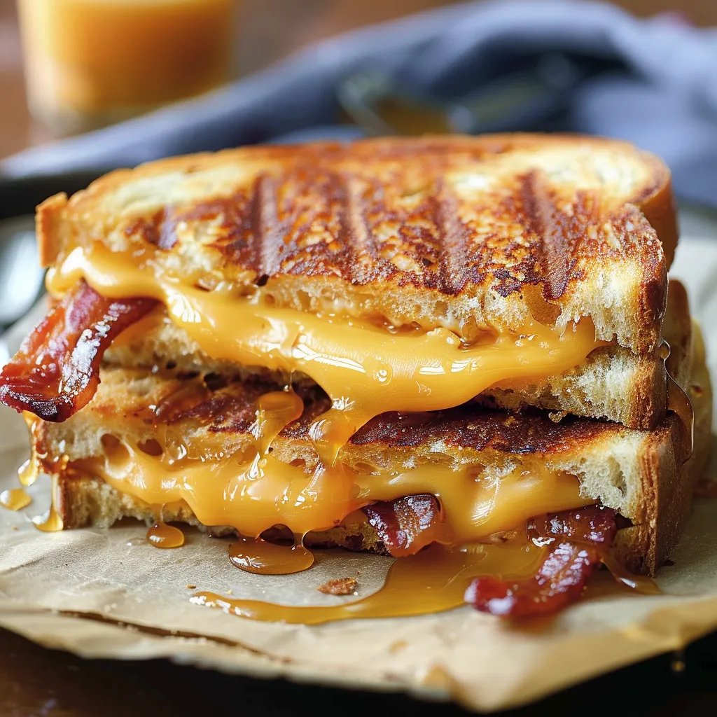 Gegrilltes Käsesandwich mit Bacon und Ahornsirup
