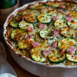 Zucchini-Auflauf mit Schinken und Reis