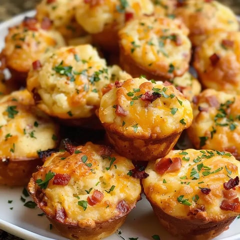 Frisch gebackene Muffins mit Käse, Speck und Petersilie auf einem Teller serviert.