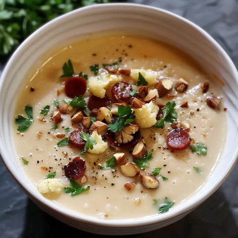 Blumenkohl Suppe mit Chorizo und Haselnüssen