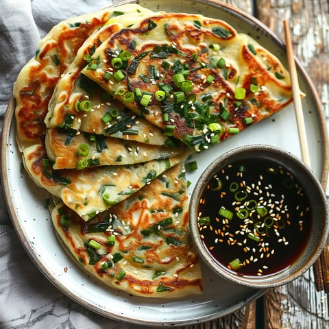 Koreanische Pfannkuchen mit Lauchzwiebeln (Vegan)