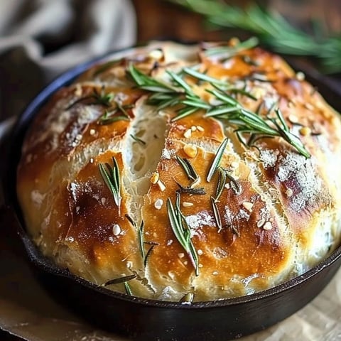 Rustikales Brot ohne Kneten mit Rosmarin und Knoblauch